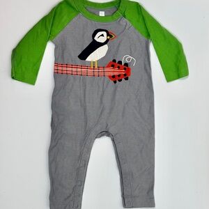 Tea Collection Romper Playsuit 6-9 Mos Puffin Guitar Music Ringer Colorblock